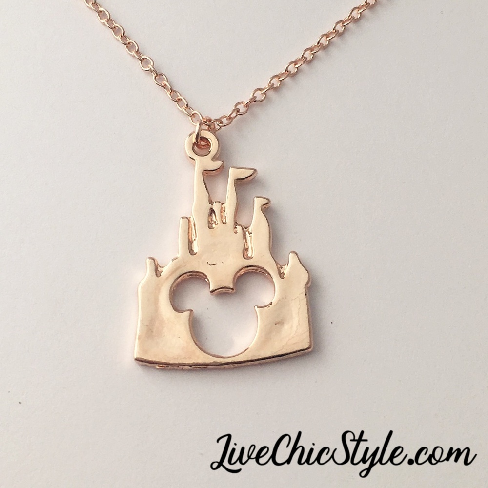 Disney Castle Rose Gold Necklace, Mickey Necklace